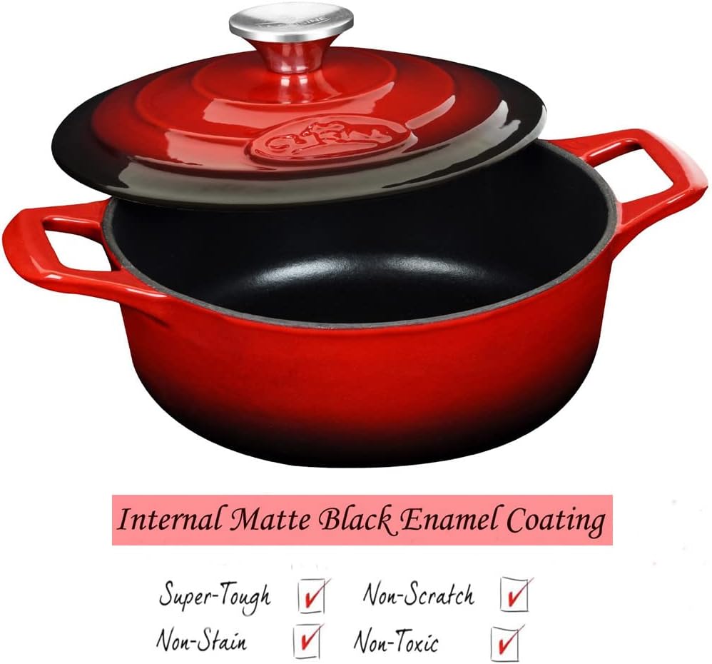 La Cuisine 5100MB Gusseisen Bratentopf Topf Schmortopf Cocotte Brotbacktopf emailliert mit Deckel In