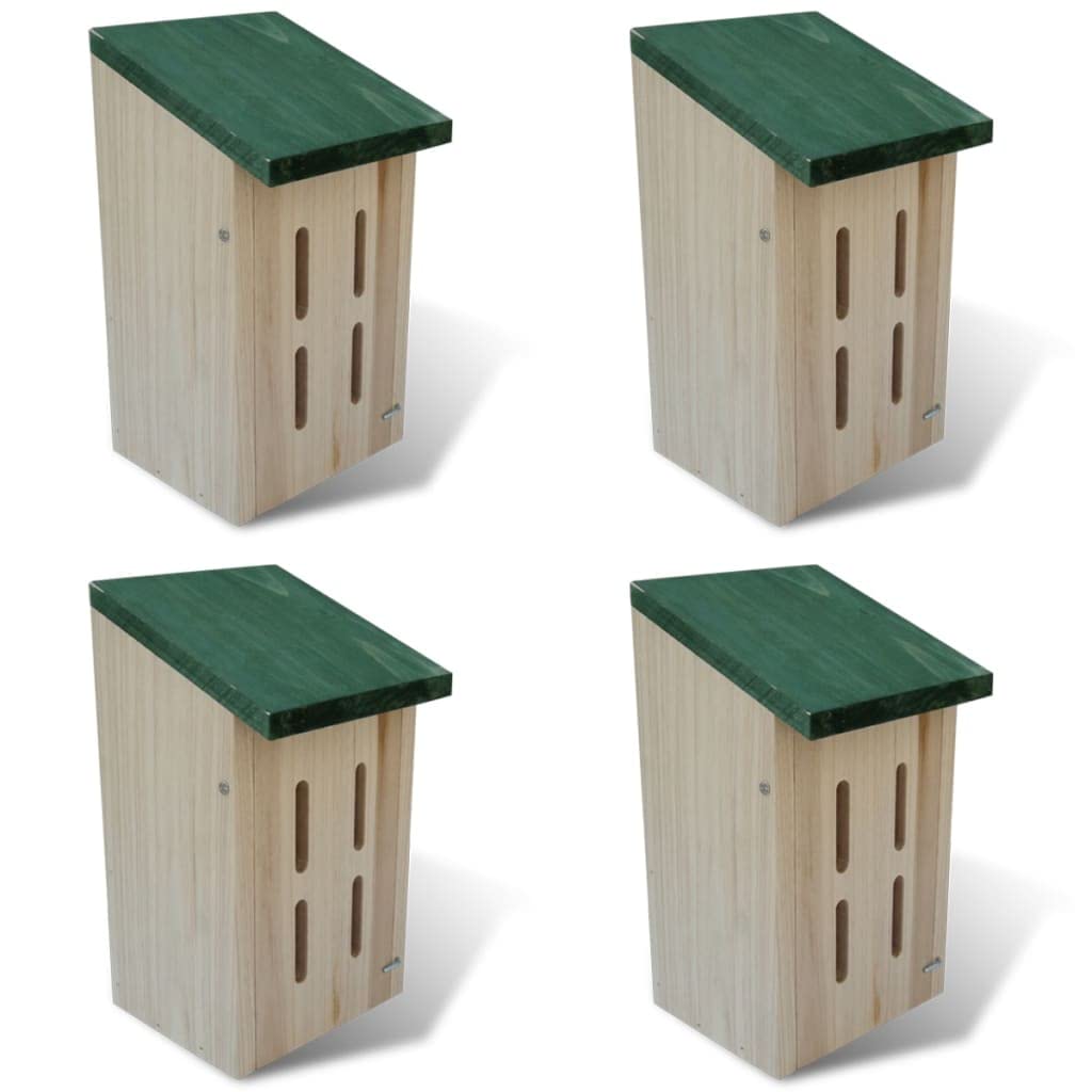 Schmetterlingshaus Kasten aus stabilem Holz 14 x 15 x 22 cm 4er Set mit grünem Dach für Garten Balko