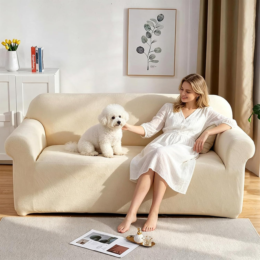 PETCUTE Sofabezüge Elastische 2 Sitzer Sofabezüge Dicke couchbezug Sofa Überwürfe Sofahusse Beige 2
