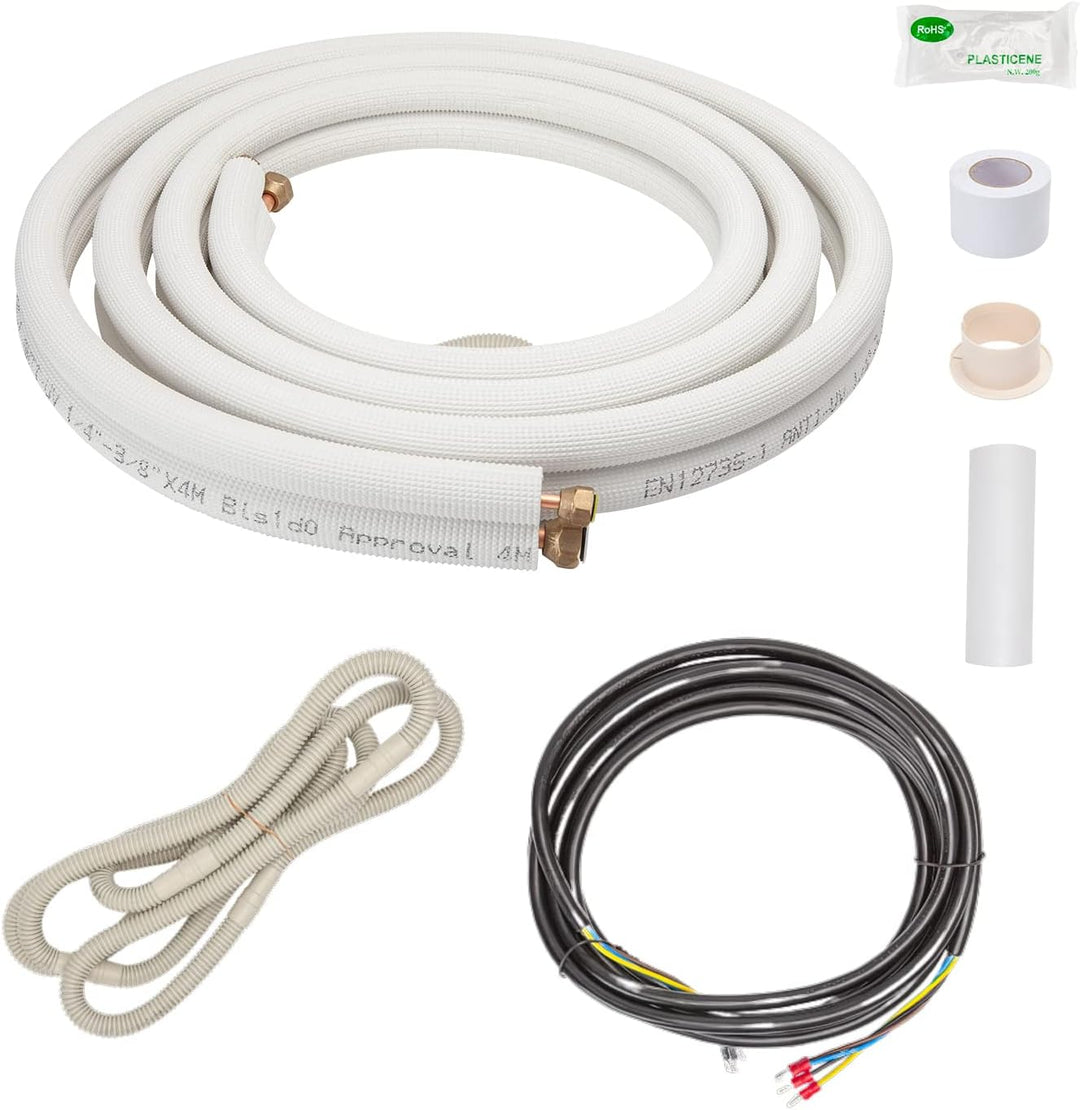 2x 4m 1/4"+3/8" Zoll Kupferleitungen Kältemittelleitungen Isoliert Kupferrohr für 9000/12000 BTU Mon