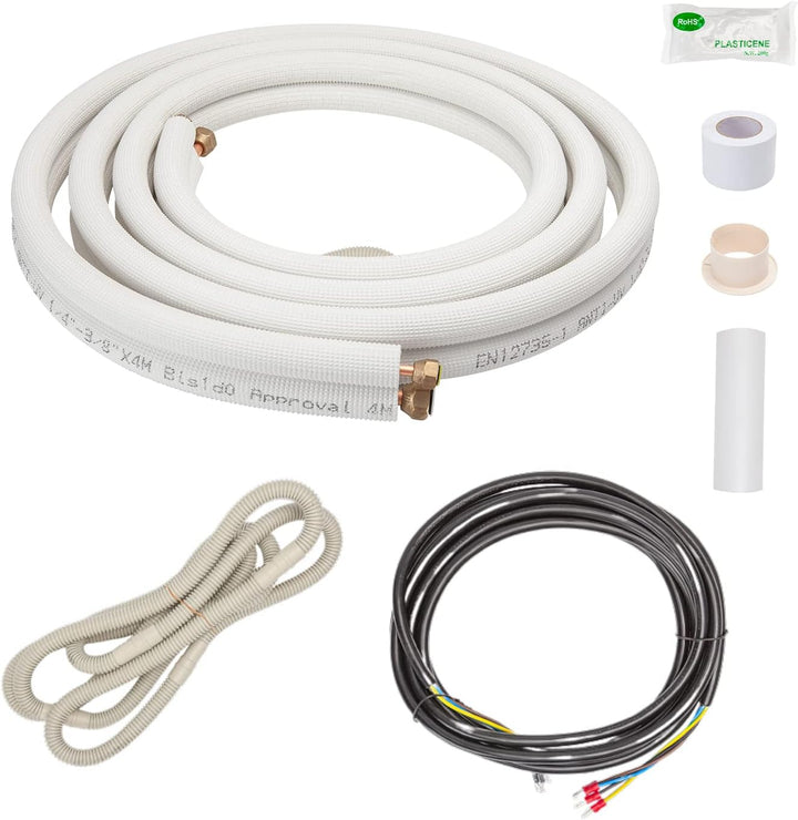 2x 4m 1/4"+3/8" Zoll Kupferleitungen Kältemittelleitungen Isoliert Kupferrohr für 9000/12000 BTU Mon