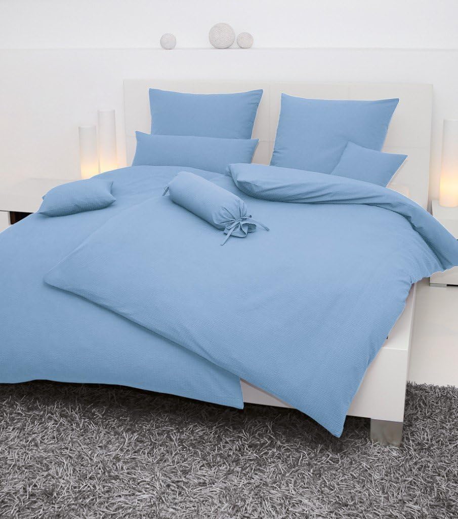 Janine Bettwäsche Seersucker Uni Piano 200x220 cm inklusive 2X Kissenbezüge 80x80 cm bleu 200x220 cm