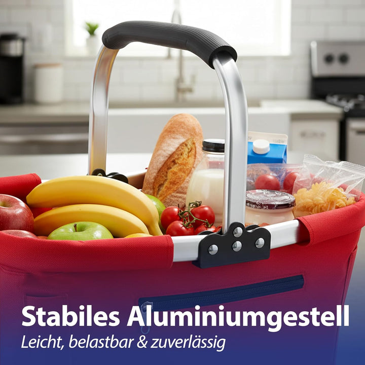 Cepewa Einkaufskorb faltbar | Aluminium Polyester 600D 42x40x28cm | Picknickkorb Tragekorb Shopper m