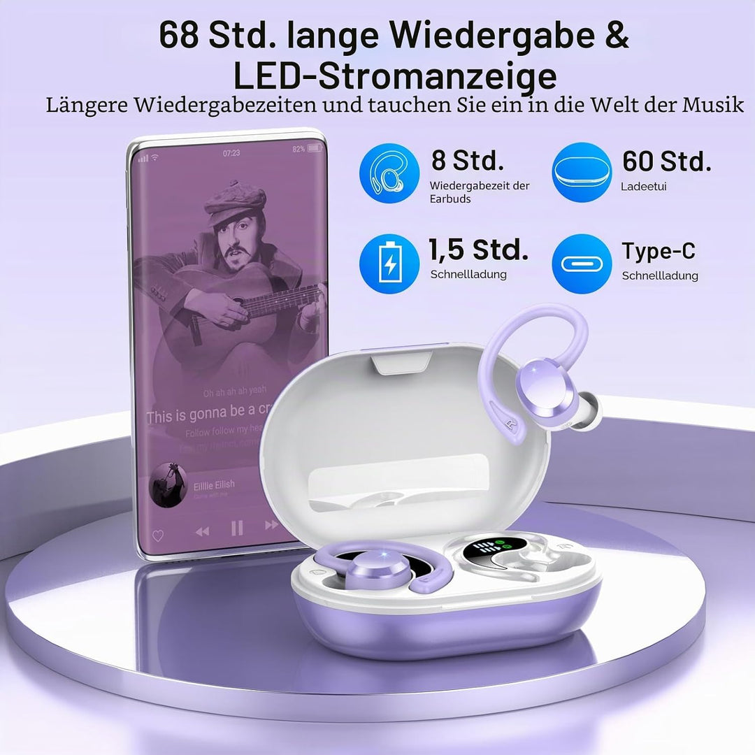 Bluetooth Kopfhörer, Kopfhörer Kabellos Bluetooth 5.4 Sport, 68 std Spielzeit In Ear Kopfhörer mit 4