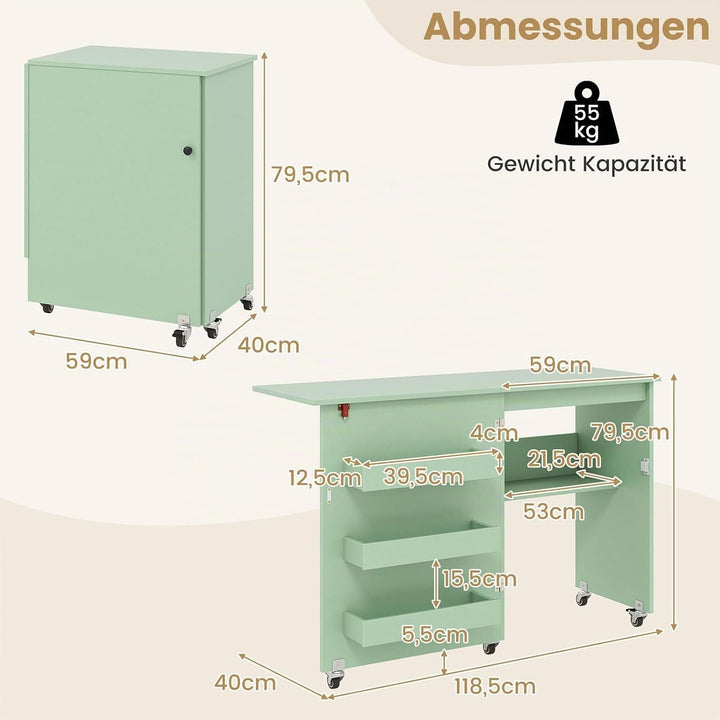COSTWAY 2 in 1 Nähtisch klappbar, Nähmaschinenschrank Holz mit Regalen &amp; Ablagefach, Nähschrank mit