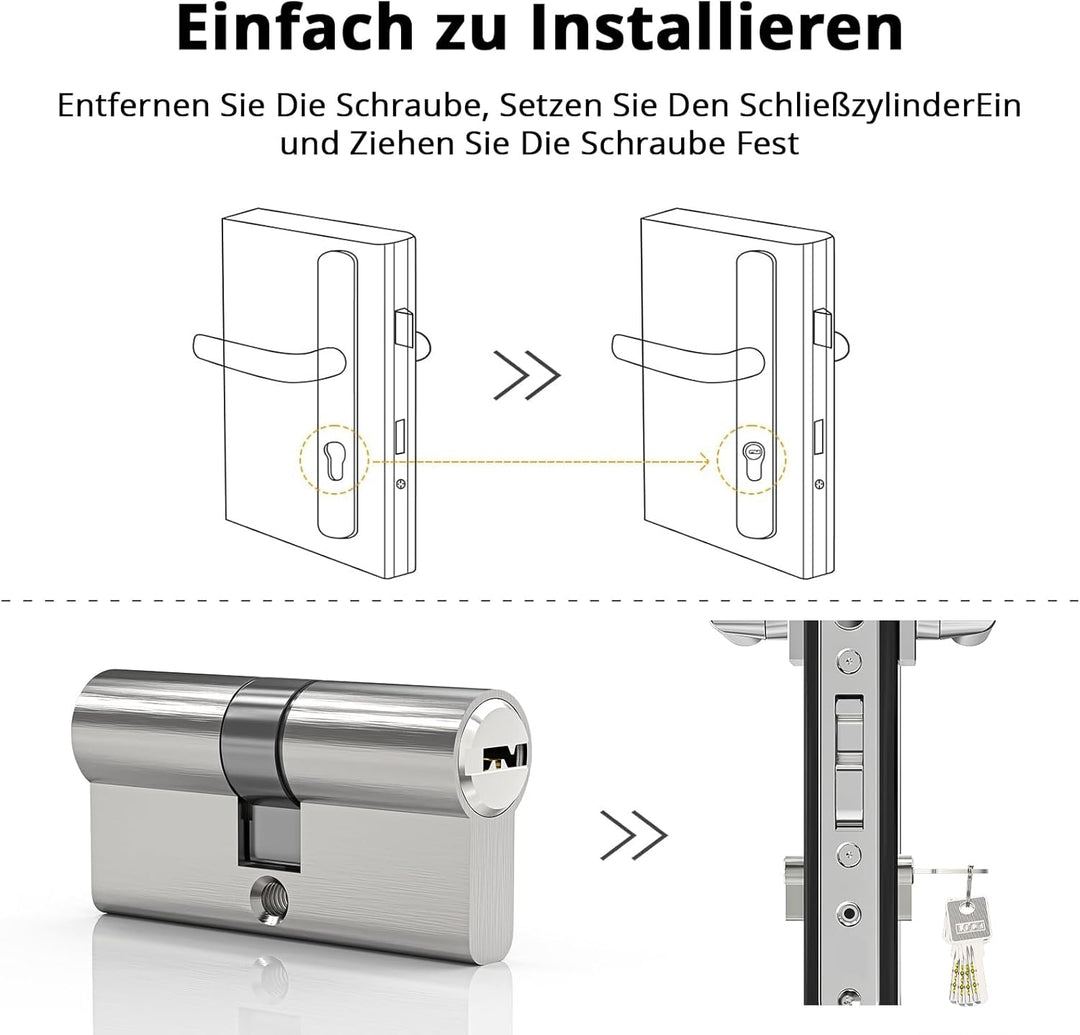 MANICAF 4 Stück Schliesszylinder, Profilzylinder 30/30, Zylinderschloss, Profil-Doppelzylinder mit 1