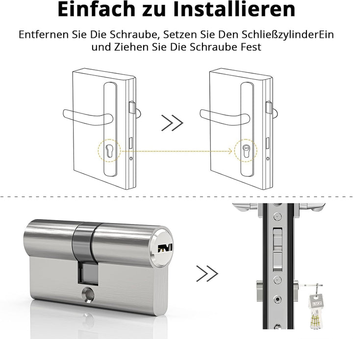 MANICAF 4 Stück Schliesszylinder, Profilzylinder 30/30, Zylinderschloss, Profil-Doppelzylinder mit 1