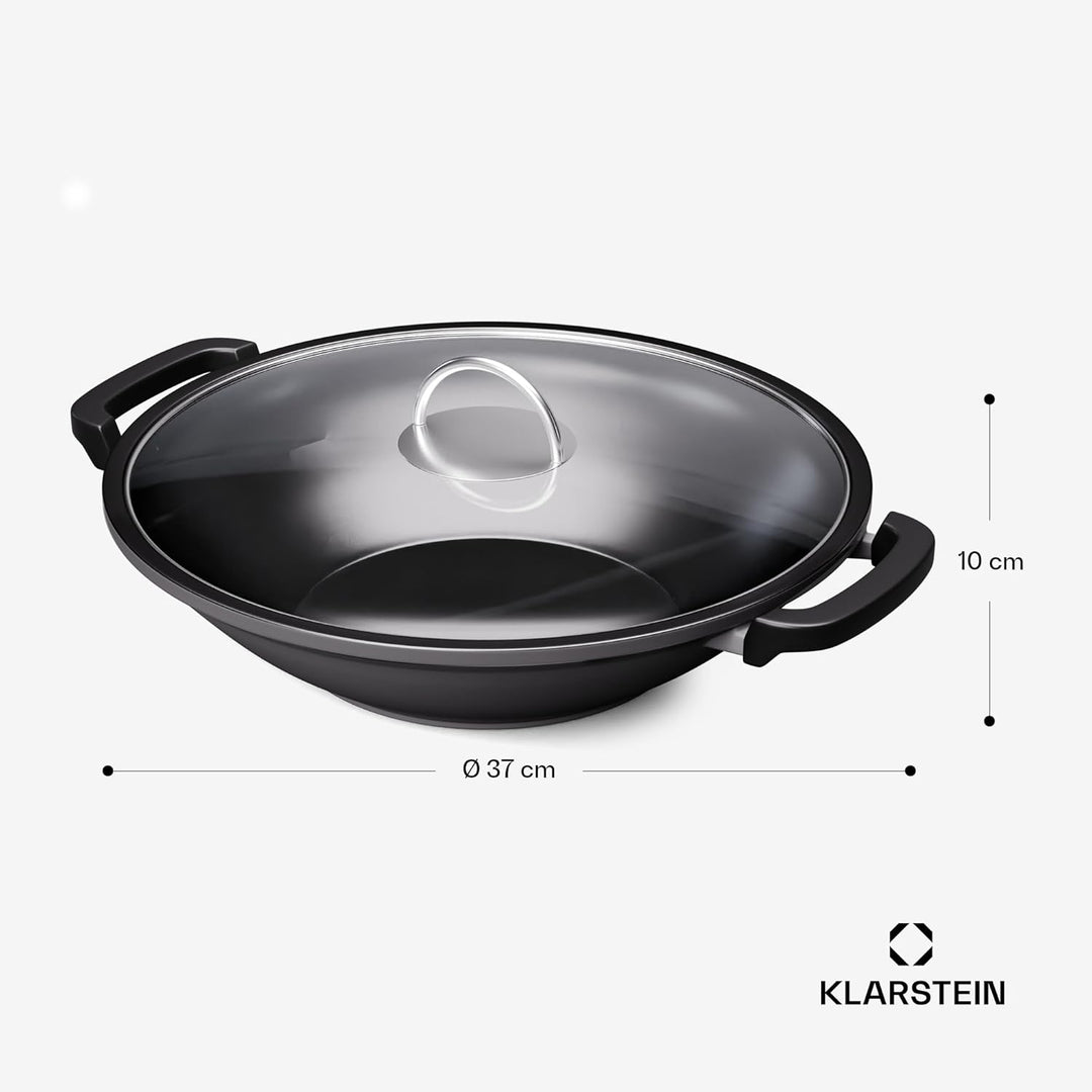 ToCis Big BBQ Wok-Pfanne aus Gusseisen, Emaillierte Pfanne &amp; Wok, Grosse &amp; Tiefe Beschichtete Pfanne