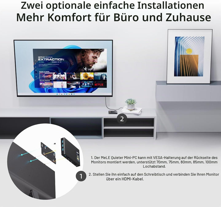 MeLE Quieter3Q Lüfterloser Mini PC Windows 11 Pro Celeron N5105 8GB 256GB, Portable Desktop HDMI Wif