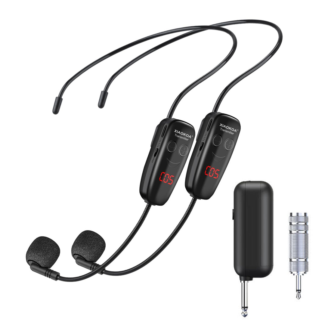 Wireless Mikrofon Headset,UHF Duale Kabellose Mikrofone mit LED Digitalanzeige, Wiederaufladbares Dr