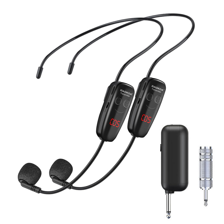 Wireless Mikrofon Headset,UHF Duale Kabellose Mikrofone mit LED Digitalanzeige, Wiederaufladbares Dr