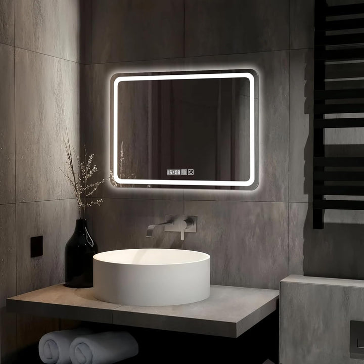 LED Badspiegel mit Beleuchtung, 50x70cm Spiegel mit Stecker, Spiegel mit Licht für Bad, Badezimmersp