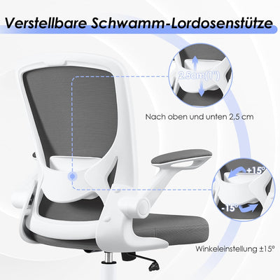 KERDOM Bürostuhl, Ergonomischer Schreibtischstuhl mit Klappbaren Armlehnen, 360° Drehstuhl Mesh Comp