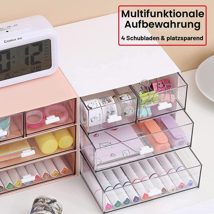 Schreibtisch-Aufbewahrung, Make-up-Aufbewahrungsbox mit 4 Schubladen, Kunststoff, Bürobedarf, Schrei