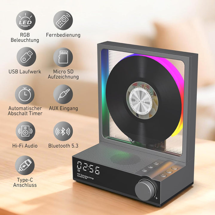 HOTT CD-Player Tragbar mit Fernbedienung, Bluetooth 5.3 Desktop mit RGB-Lichtern, HiFi Lautsprecher,