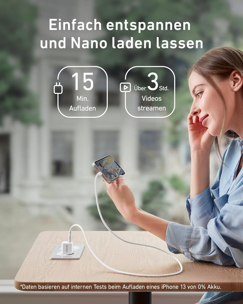 USB C Ladegerät 20W, Anker 511 Ladegerät (Nano), PIQ 3.0 kompaktes Schnellladegeräte + 2 180cm USB C