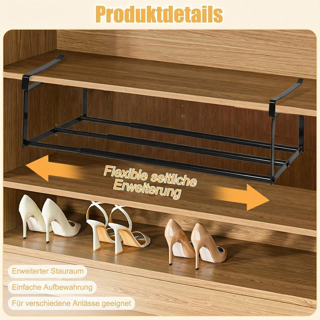 2 Stück Hängendes Schuhregal Organizer im Schrank - 40-70cm Verstellbares Unterregal Hängekorb Auszi