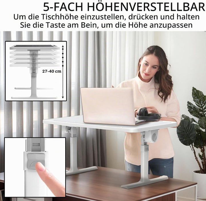 Soontrans Laptoptisch 60 x 40 cm, Laptop Tisch mit Schublade, Höhenverstellbar, 4 Winkelverstellbar,