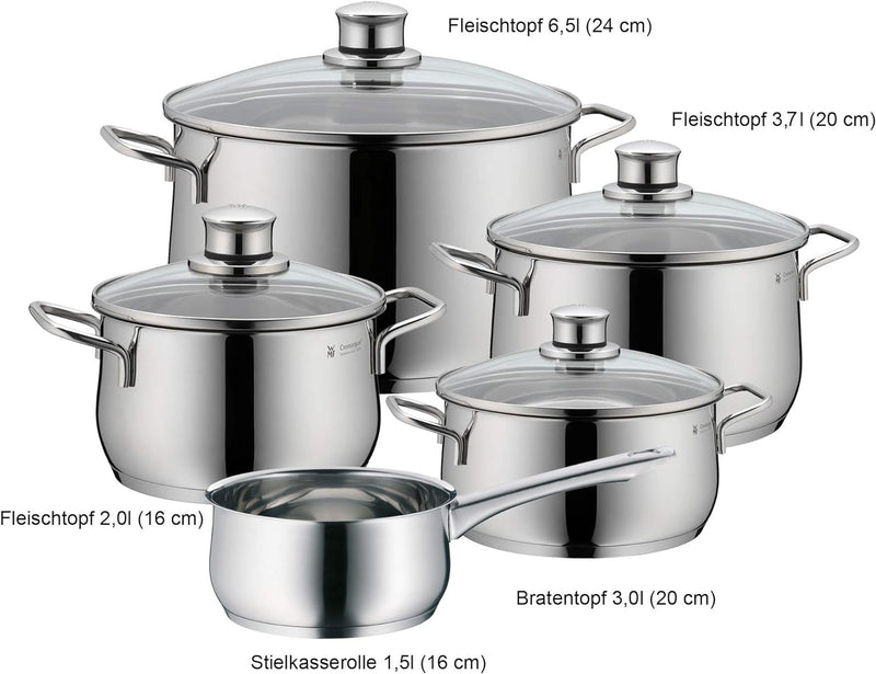 WMF Diadem Plus Topfset Induktion 5-teilig, Kochtopf Set mit Glasdeckel, Cromargan Edelstahl poliert