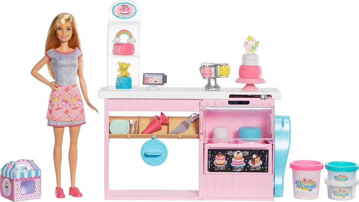 Barbie GFP59 - Tortenbäckerei-Spielset mit Blonder Puppe, Kücheninsel mit Ofen, Knete und Spielzeug