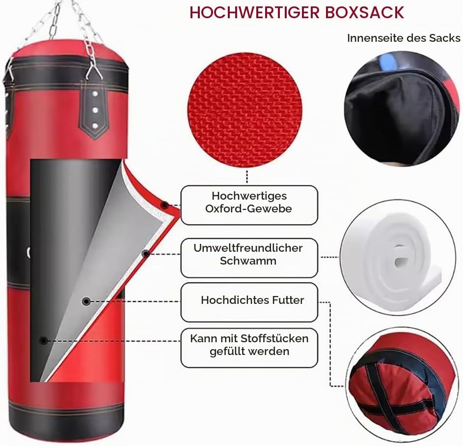 Boxsack Hängend, 15-in-1 Heavy Duty Boxsack, PU-Material Mit dickerer Kette kann 360° gedreht werden