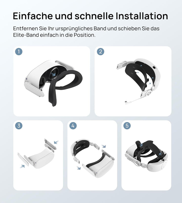 Elite Strap mit 6000mAh Akku kompatibel mit Meta/Oculus Quest 2 Zubehör, Komfort VR Kopfband Ersatz