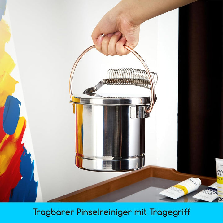 MEEDEN Tragbarer Pinselreiniger mit Deckel : Luftdichter Pinselwascher aus Edelstahl mit Besonders G