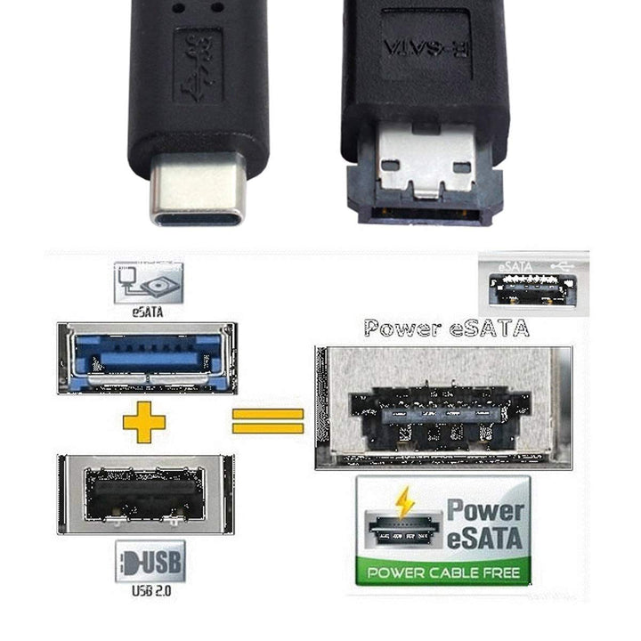 CY Kabel für USB-C Typ-C zur Stromversorgung über eSATA DC5V USB2.0 zu HDD SSD ODD eSATAp Disk Conve