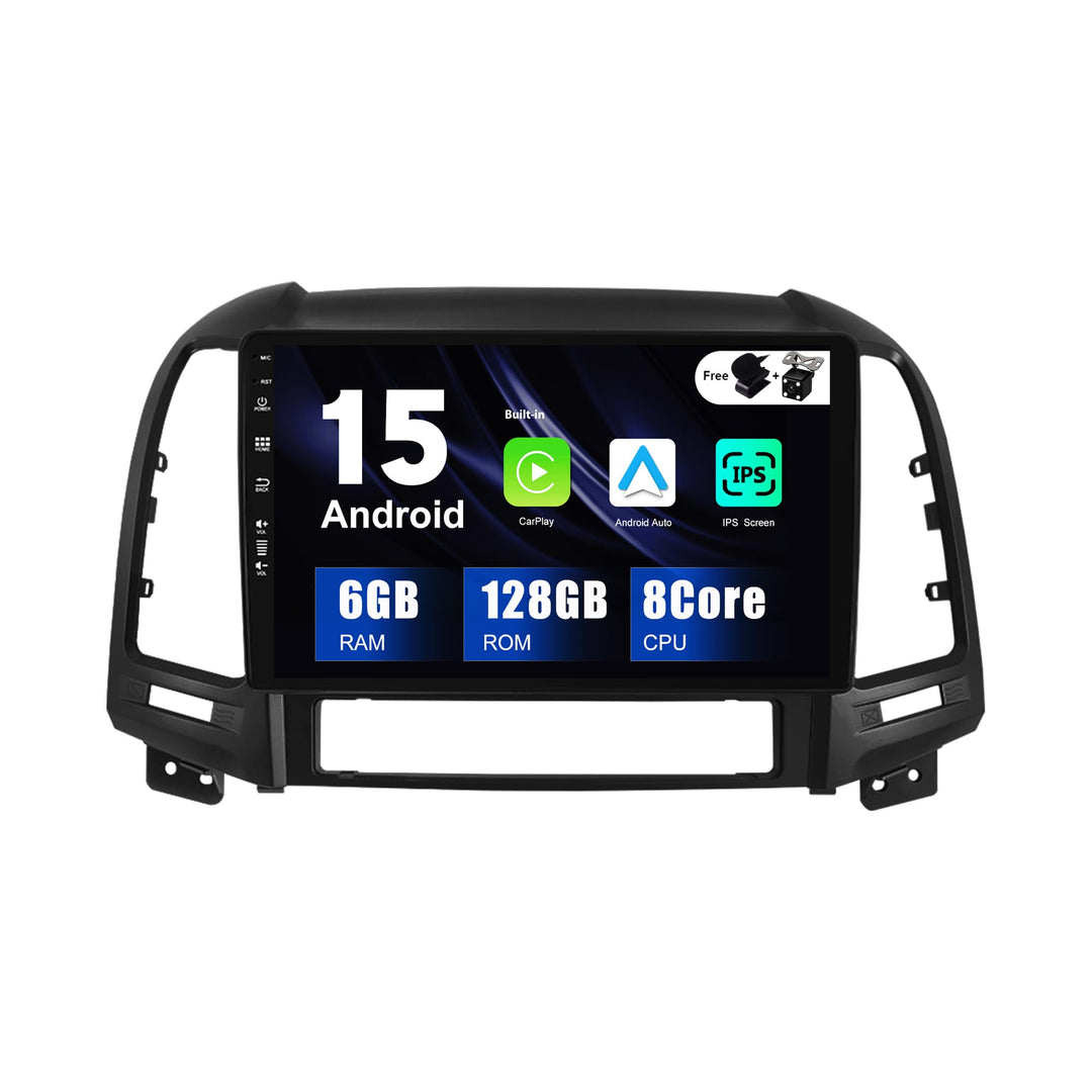 SXAUTO - 6G+128G - Android 12 IPS Autoradio für Hyundai Santa FE (2006-2012) - Eingebaut Carplay/And