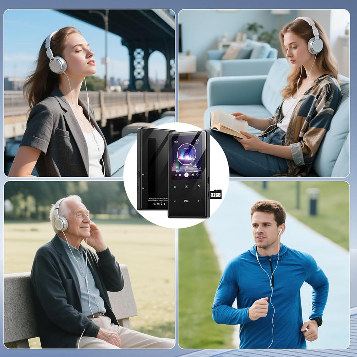 MP3-Player Bluetooth 5.0, 2,4 Zoll tragbarer MP3-Player 64 GB – HiFi-Audio-Player mit FM-Radio, Reco