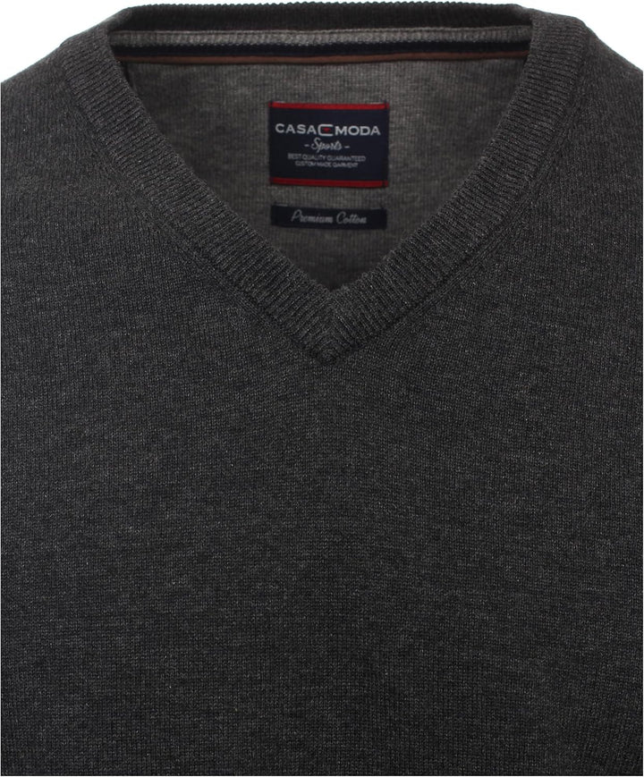 CASAMODA Herren Pullover mit V-Ausschnitt unifarben Elastischer Bund 60 (4XL) Grau (74 Anthrazit), 6