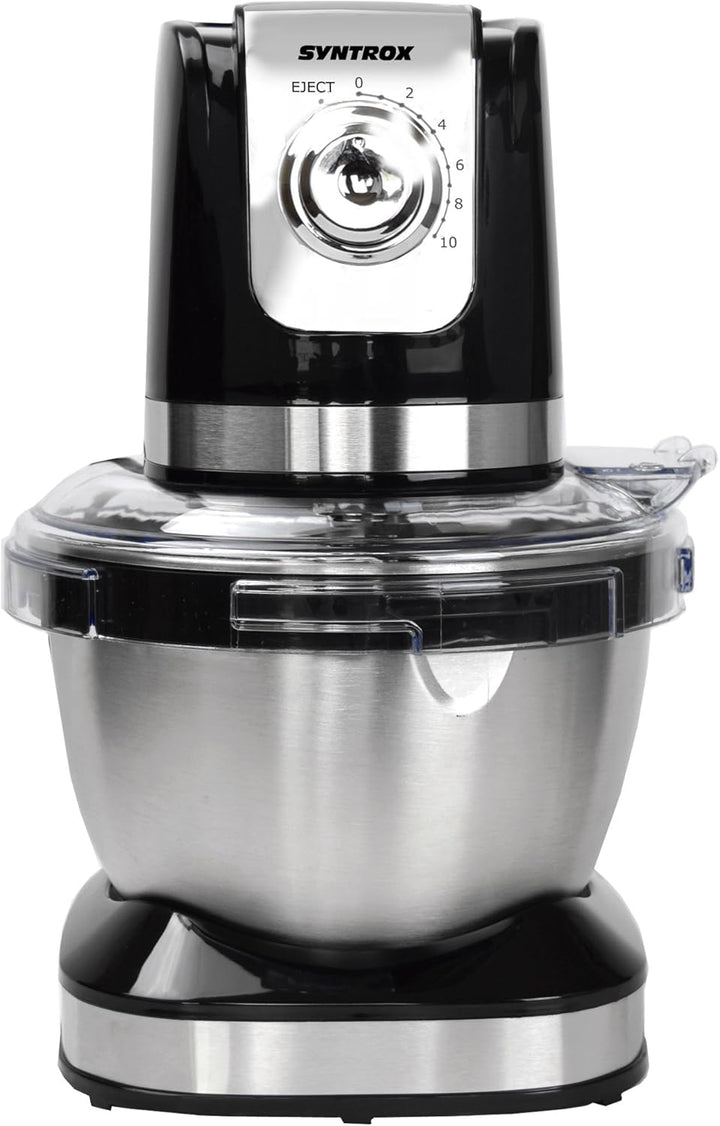 Syntrox Germany KM-600W Küchenmaschine Knetmaschine Mixer, Edelstahl-Behälter, 4 Liter, schwarz