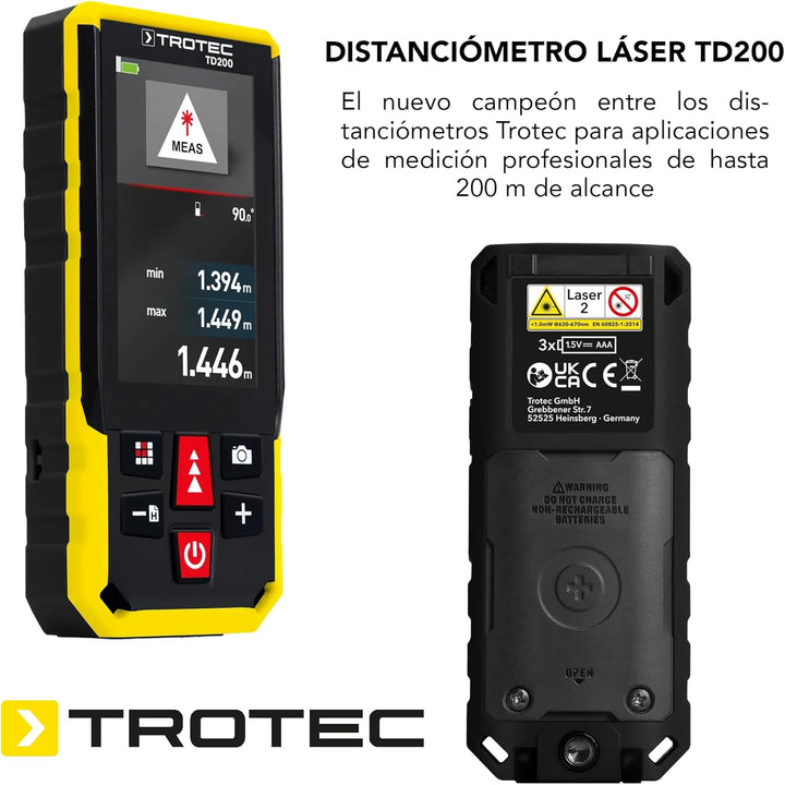 TROTEC Laser-Entfernungsmesser TD200 | Messgerät für professionelle Messanwendungen bis 200 m Reichw