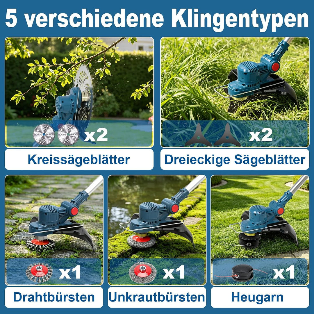 Akku Rasentrimmer für Makita-Akkus mit 5 Klingentypen Bürstenlose Rasentrimmer mit Unkrautbürste(ohn