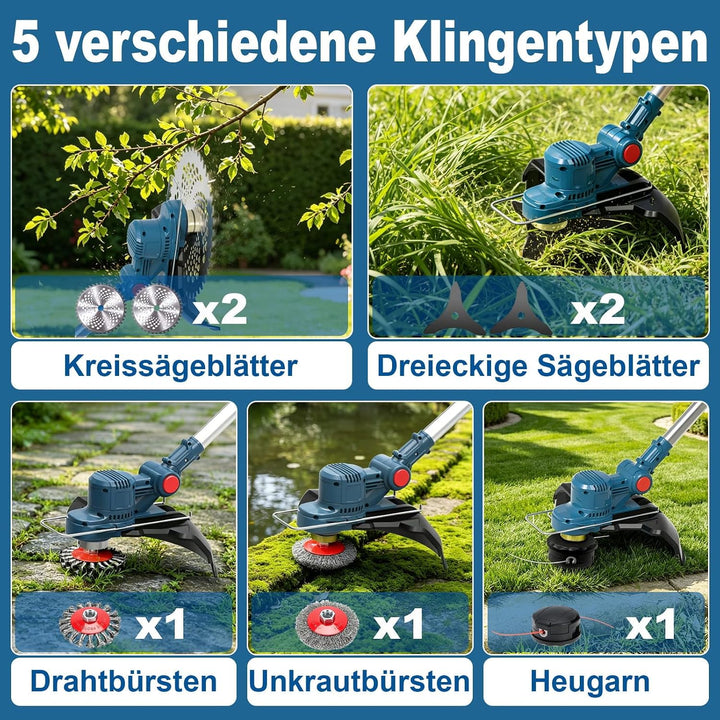Akku Rasentrimmer für Makita-Akkus mit 5 Klingentypen Bürstenlose Rasentrimmer mit Unkrautbürste(ohn