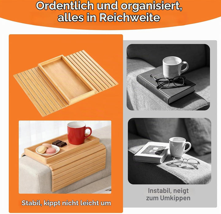 Natural Sofatablett Armlehne, Bambus Sofa Tablett Sofa Ablage, Faltbares Couch Tablett Armlehne, Rut