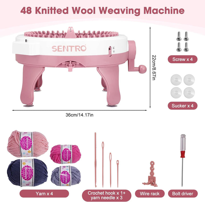 SENTRO 48 Nadeln Strickmaschine mit Reihenzähler, Smart Weaving Loom Rundstrickmaschine, DIY Rotatin