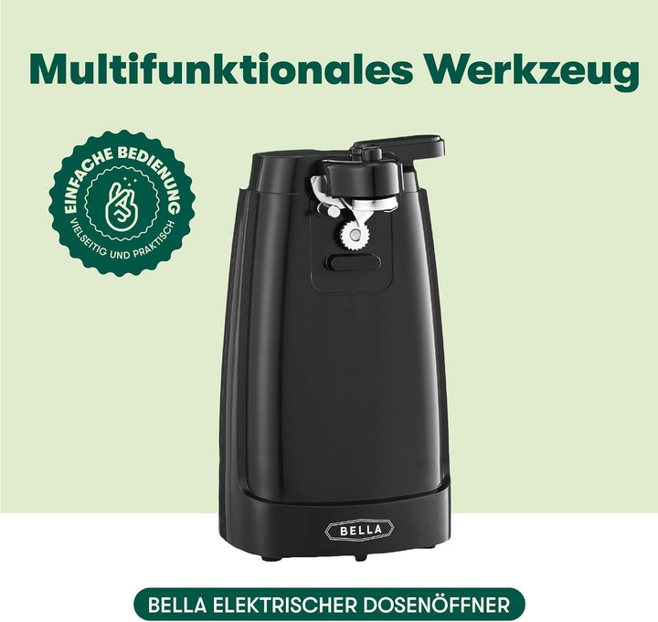 bella Elektrischer Dosenöffner und Messerschärfer, multifunktionaler Glas- und Flaschenöffner mit ab