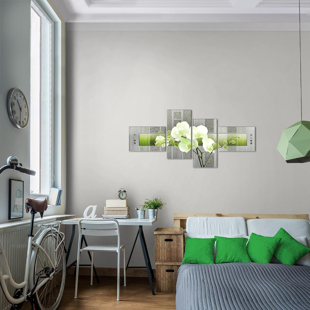 Runa Art Bild Modern Blumen Orchidee - Made in Germany - Wandbilder Abstrakt Grün Grau 4 Teilig 2046