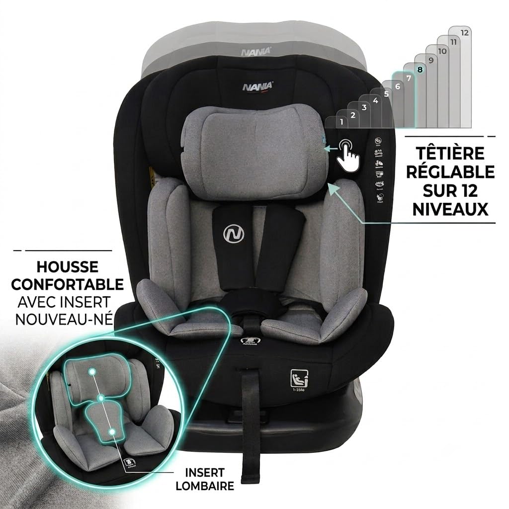 Nania - Kinderautositz Phoenix 360° drehbar - I-Size 40-150 cm - wächst mit von Geburt an bis ca. 12
