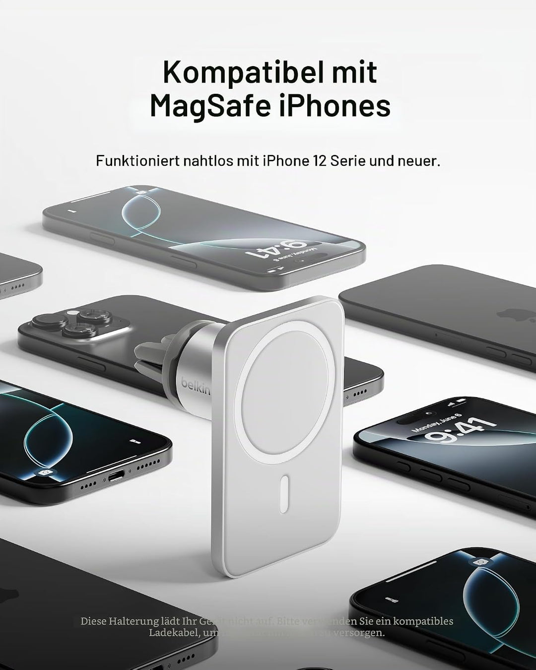 Belkin PRO Kfz-Halterung mit MagSafe für iPhone 13 Serie (magnetische Autokupplung für alle iPhone 1