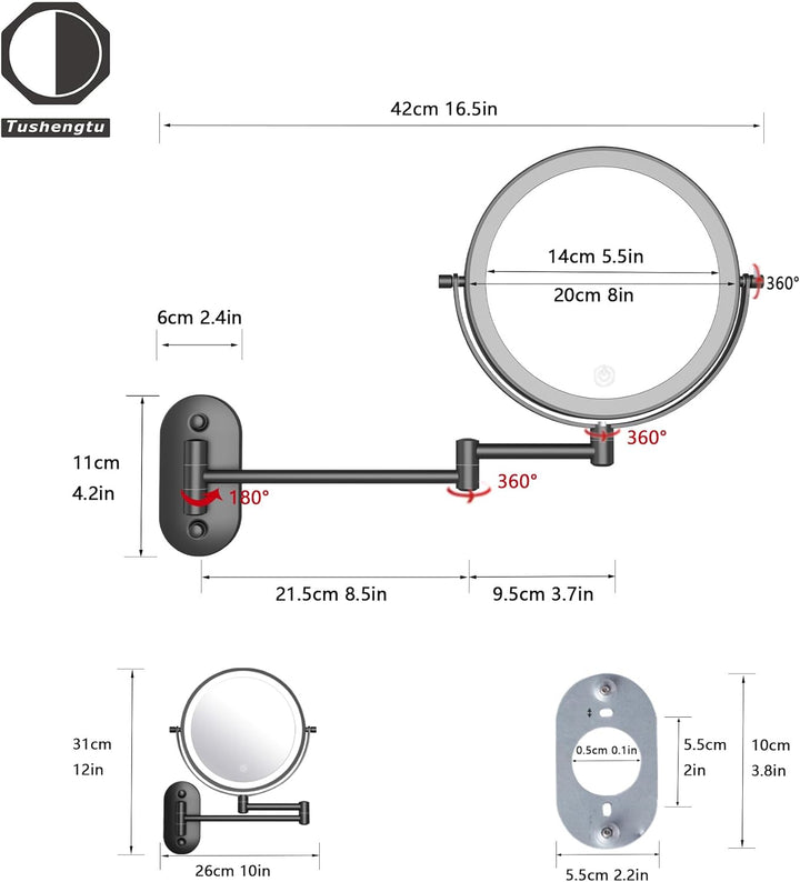 schminkspiegel mit Beleuchtung, 22cm Wand-Rasierspiegel für das badspiegel mit 10x Vergrösserung und
