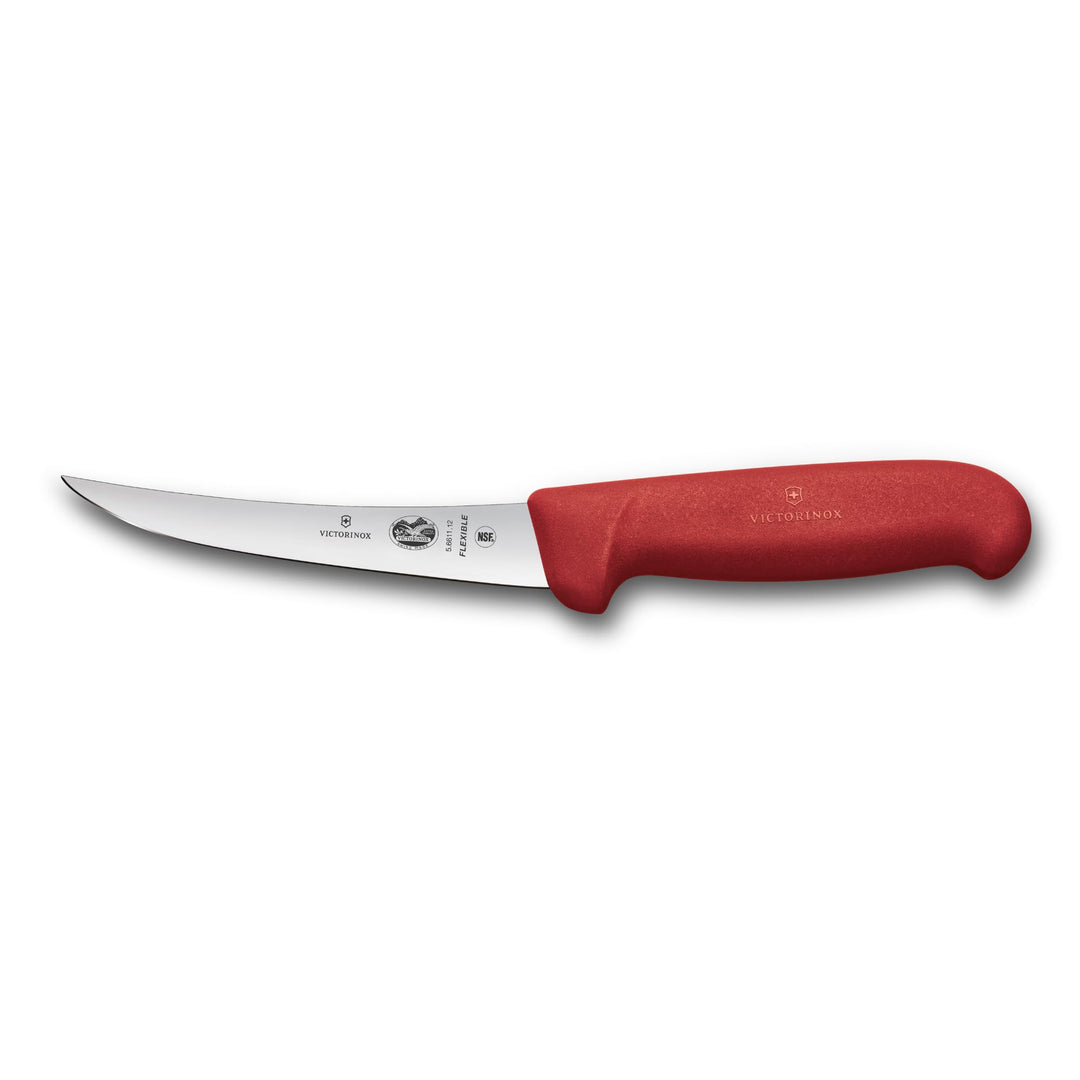 Victorinox Fibrox Ausbeinmesser, Scharfes Küchenmesser für Fleisch und Fisch, 12 cm, Gebogene Klinge