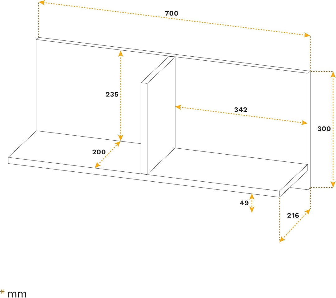 RICOO Wandregal 70 x 30 x 22 Grau Beton Optik, Spanplatte aus Holz, Hängereral WM013-BG, Regal Wand,