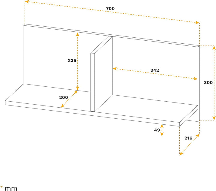 RICOO Wandregal 70 x 30 x 22 Grau Beton Optik, Spanplatte aus Holz, Hängereral WM013-BG, Regal Wand,