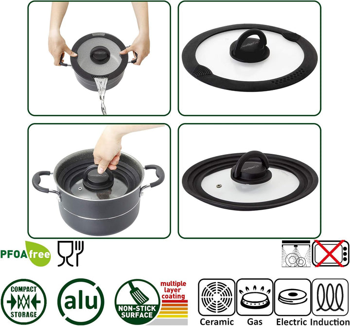 BRUNNER Camping Kochgeschirr-Set Alu (Töpfe und Pfannen) - ø 20, 22 oder 24-cm Pirate Vakublock - 4