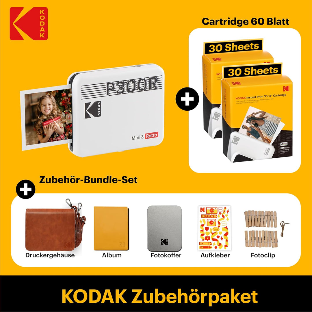 KODAK Mini 3 Retro, tragbarer Fotodrucker, schneller Druck, HD-Fotos, 54 x 86 mm, Bluetooth, kompati