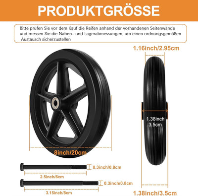 2 Stück 200 mm Solide Ersatzräder – Umweltfreundliches Gummimaterial, Verschleissfeste PU-Reifen, Ru