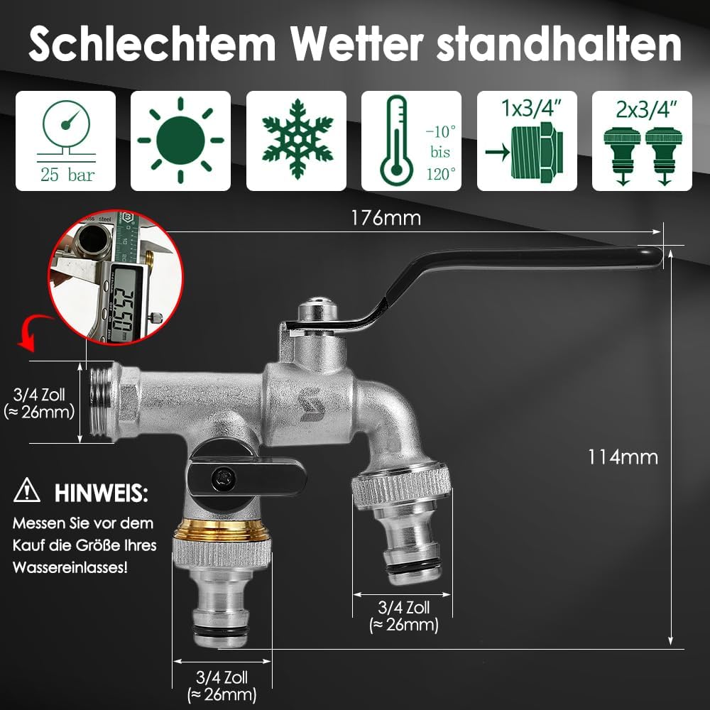 SPGOOD Premium Garten Wasserhahn, 1/2 Doppel Messing Wasserhahn rost- und hochtemperaturbeständig +