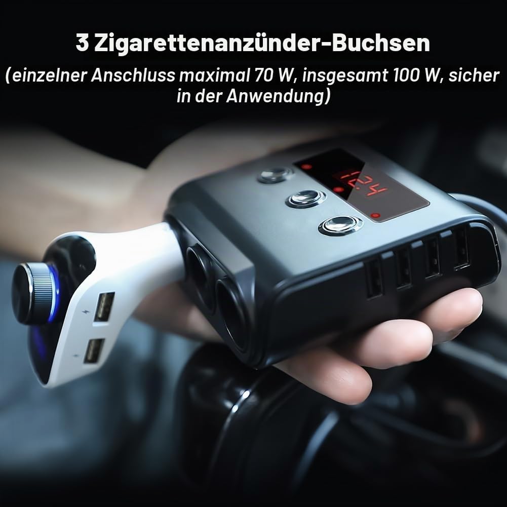 Auto Ladegerät Car Charger, 3 Fach KFZ Verteiler 12/24V Mehrfachstecker Zigarettenanzünder USB Autol